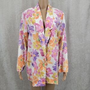 Vintage Colorful White Pink Orange Purple Floral Women's Blazer Jacket